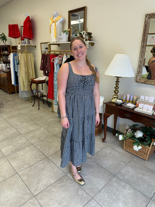 Plaid Front Tie Midi Dress