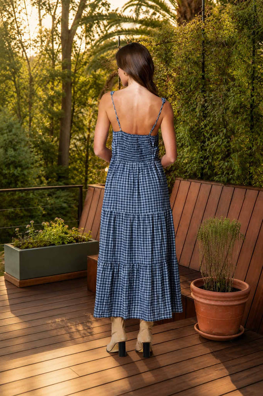Plaid Front Tie Midi Dress