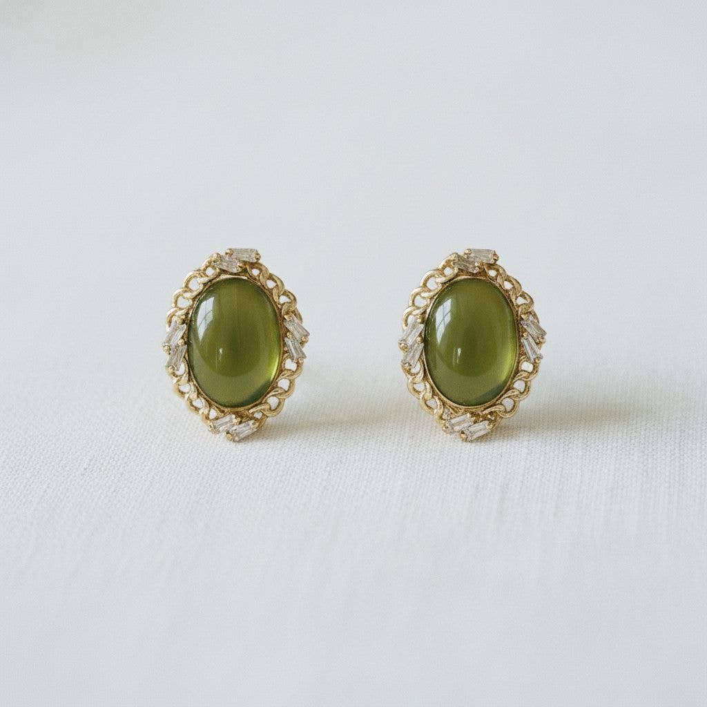 Olive Cat's Eye Stud Earrings