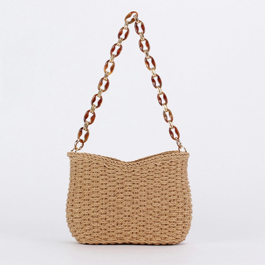 Straw Bag with Tortoise Chain