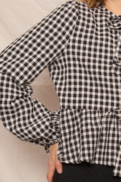 Long Sleeve Gingham Ribbon Top