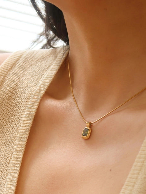 Green Square Pendant Necklace