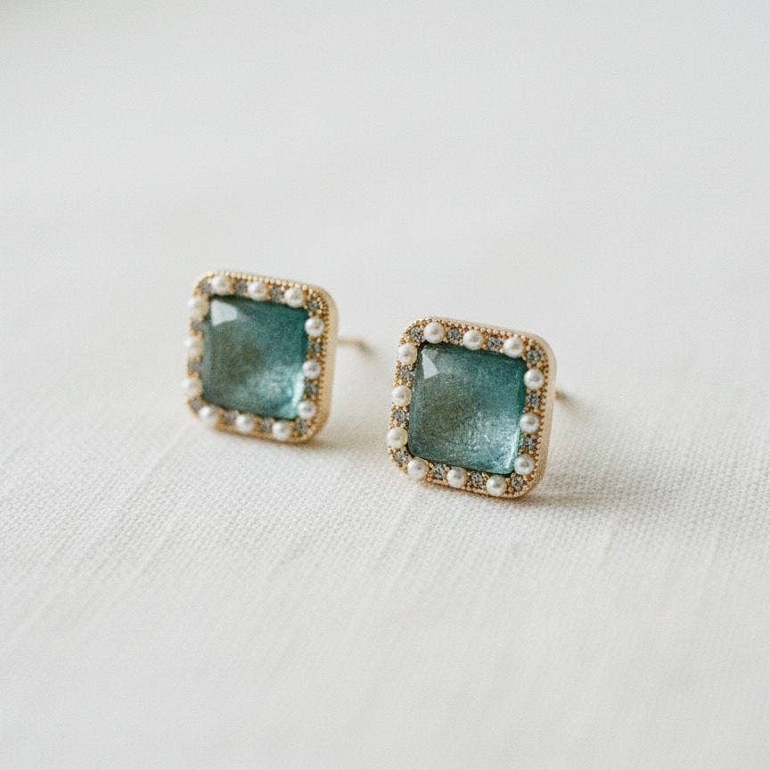 Blue Geometric Stud Earrings