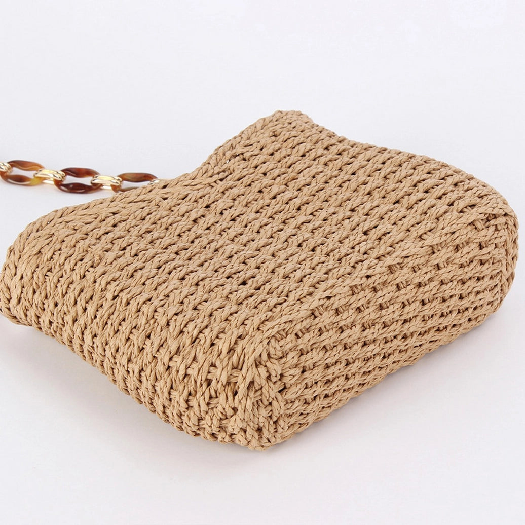 Straw Bag with Tortoise Chain