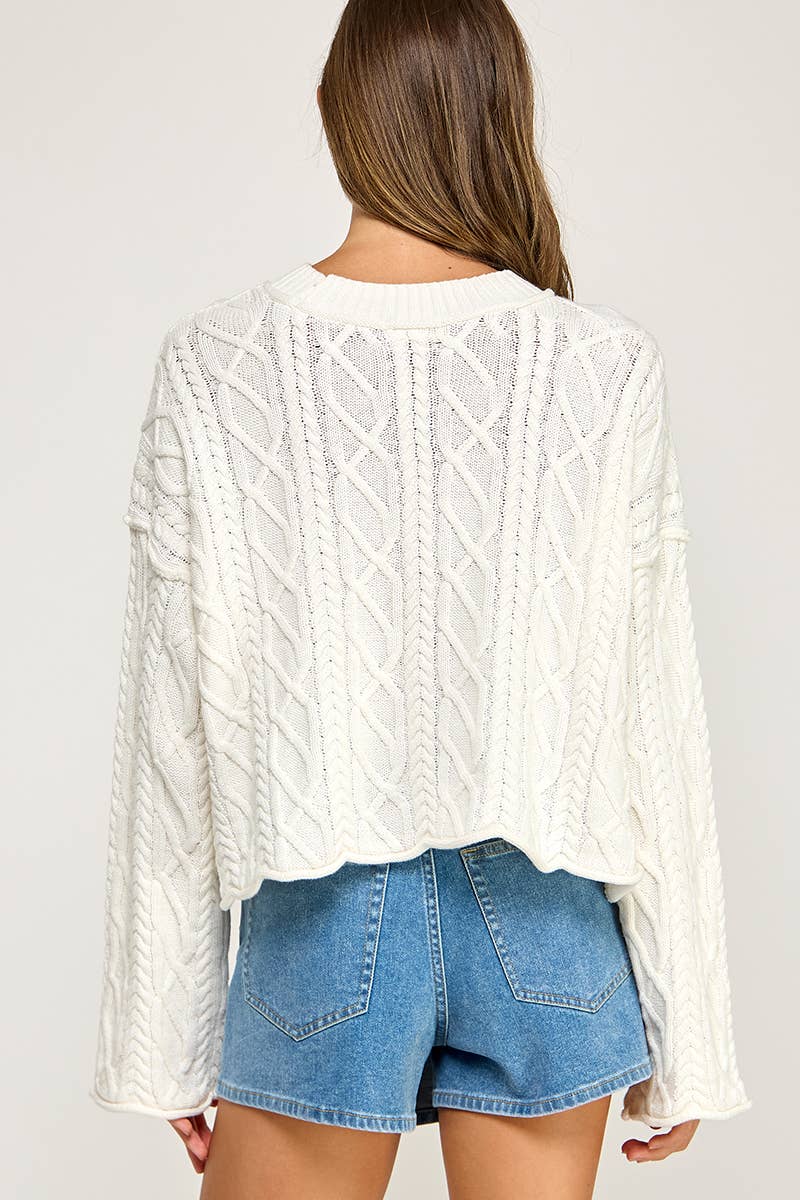 Cropped Cable Knit Sweater