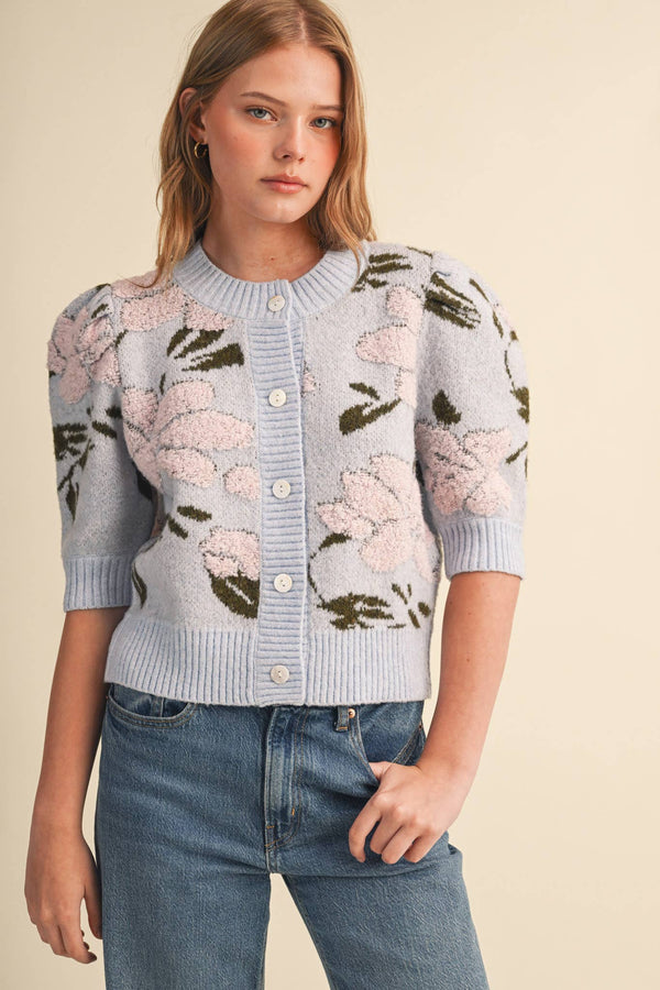 FLORAL PUFF SLEEVE SWEATER