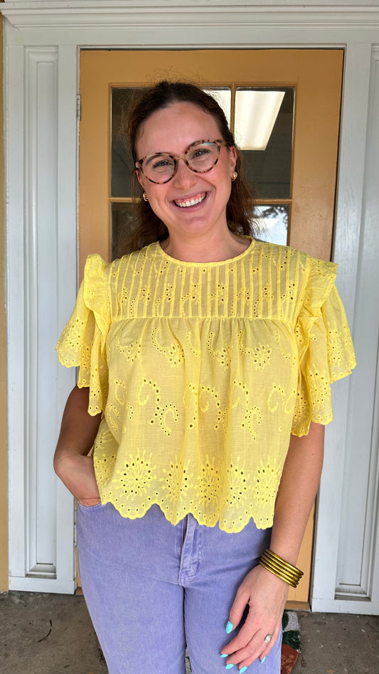 Flutter Sleeve Eyelet Top