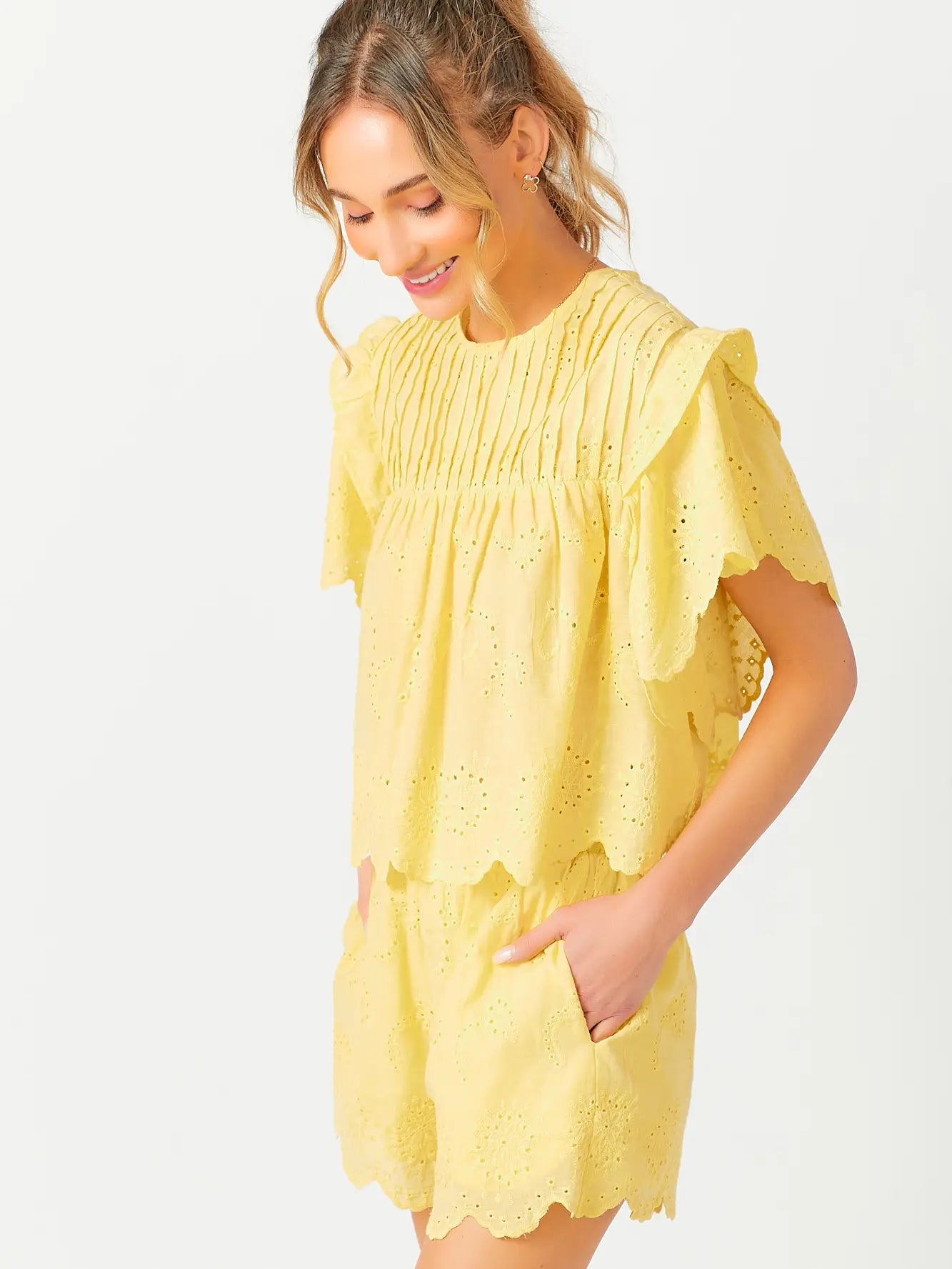 Flutter Sleeve Eyelet Top