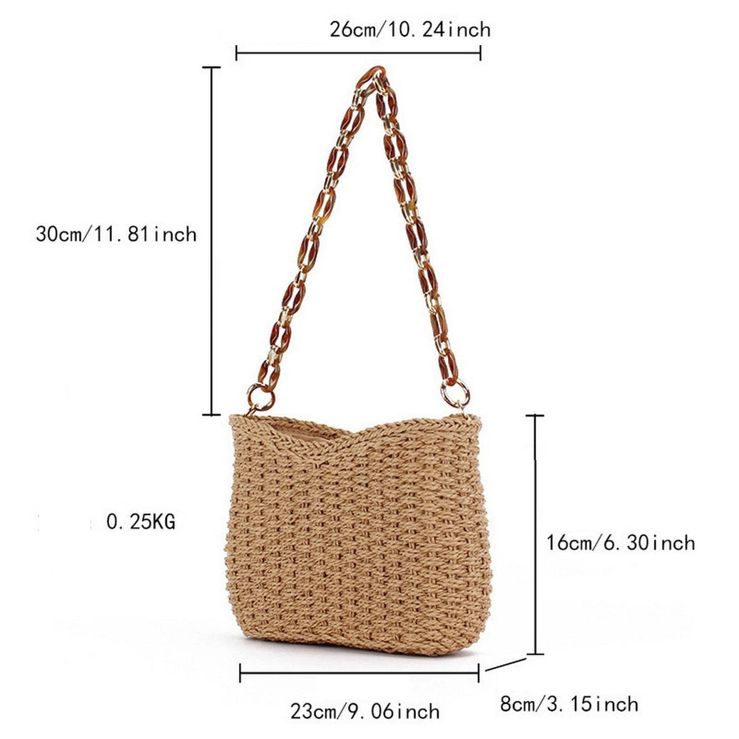 Straw Bag with Tortoise Chain