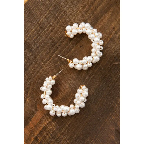 Pearl Beaded Hoop Earrings