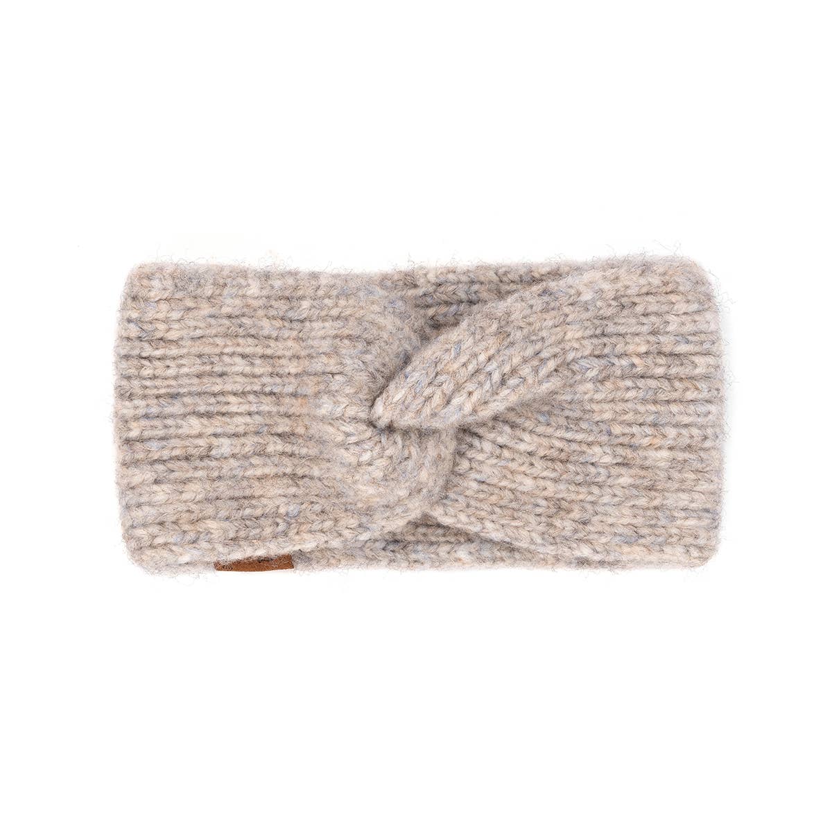 Knitted headband with a knot on a white background