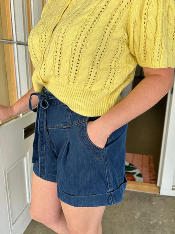Washed Denim Shorts