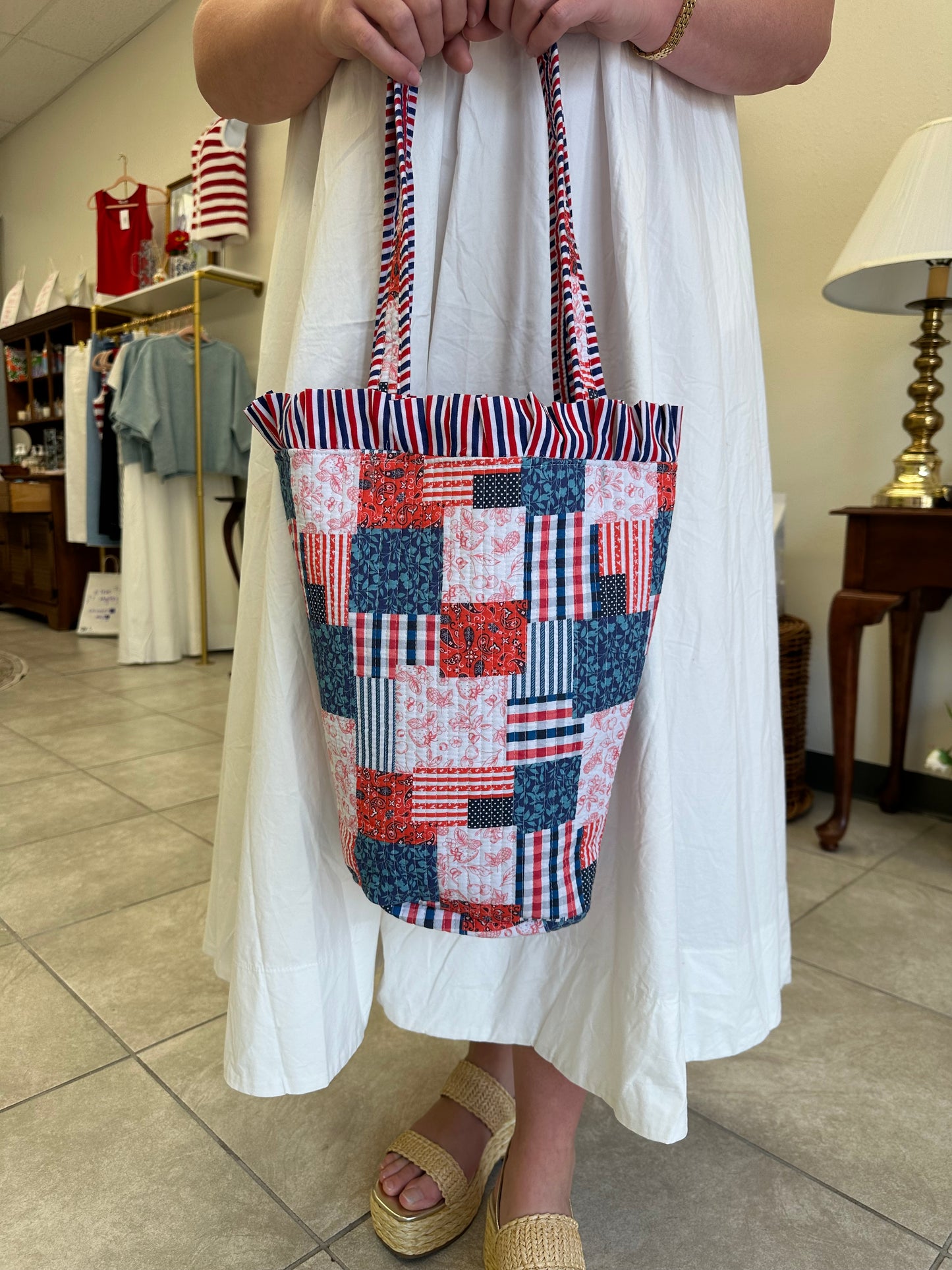 Vintage Collage Bucket Americana Tote - Frilly So Special