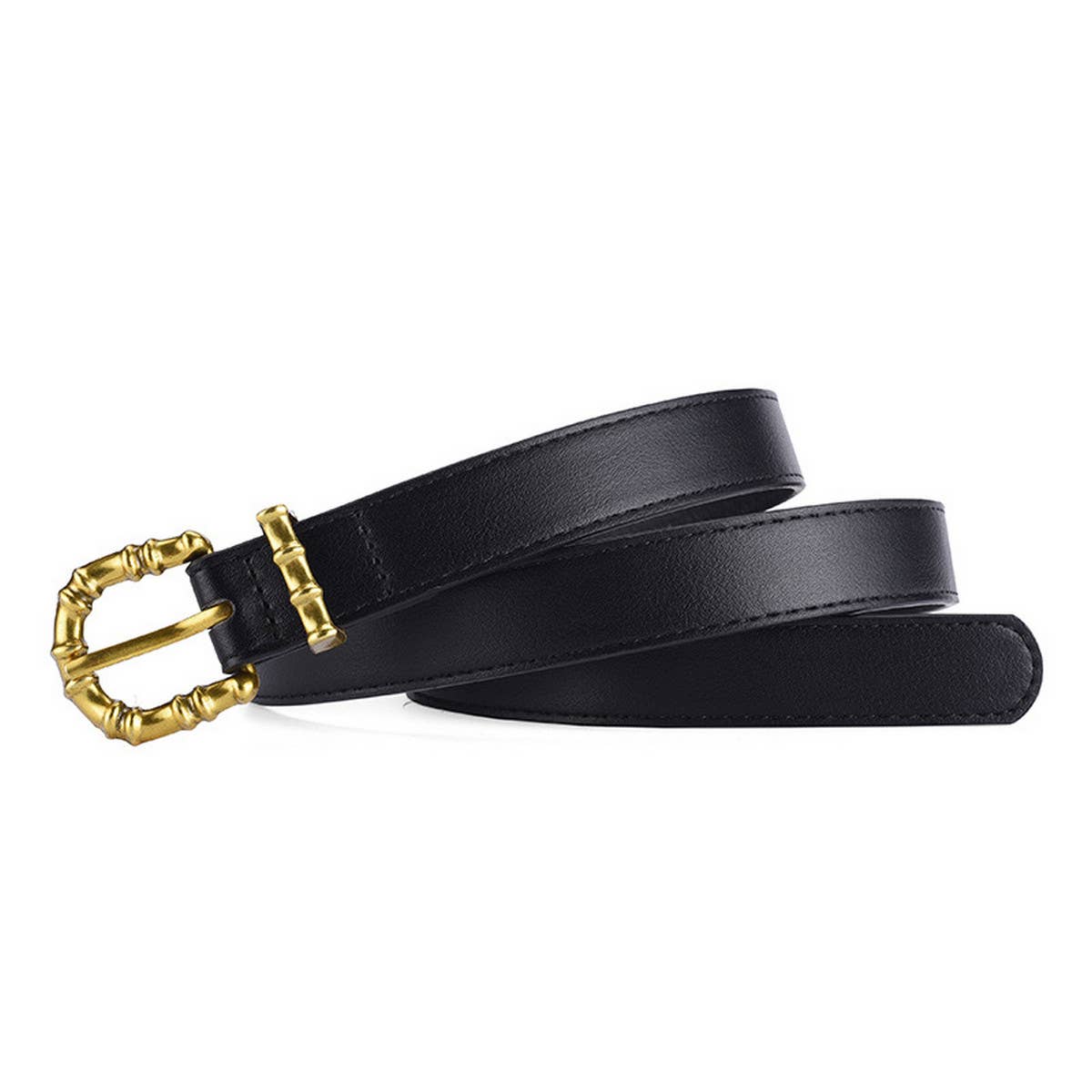 Black belt with a gold buckle on a white background
