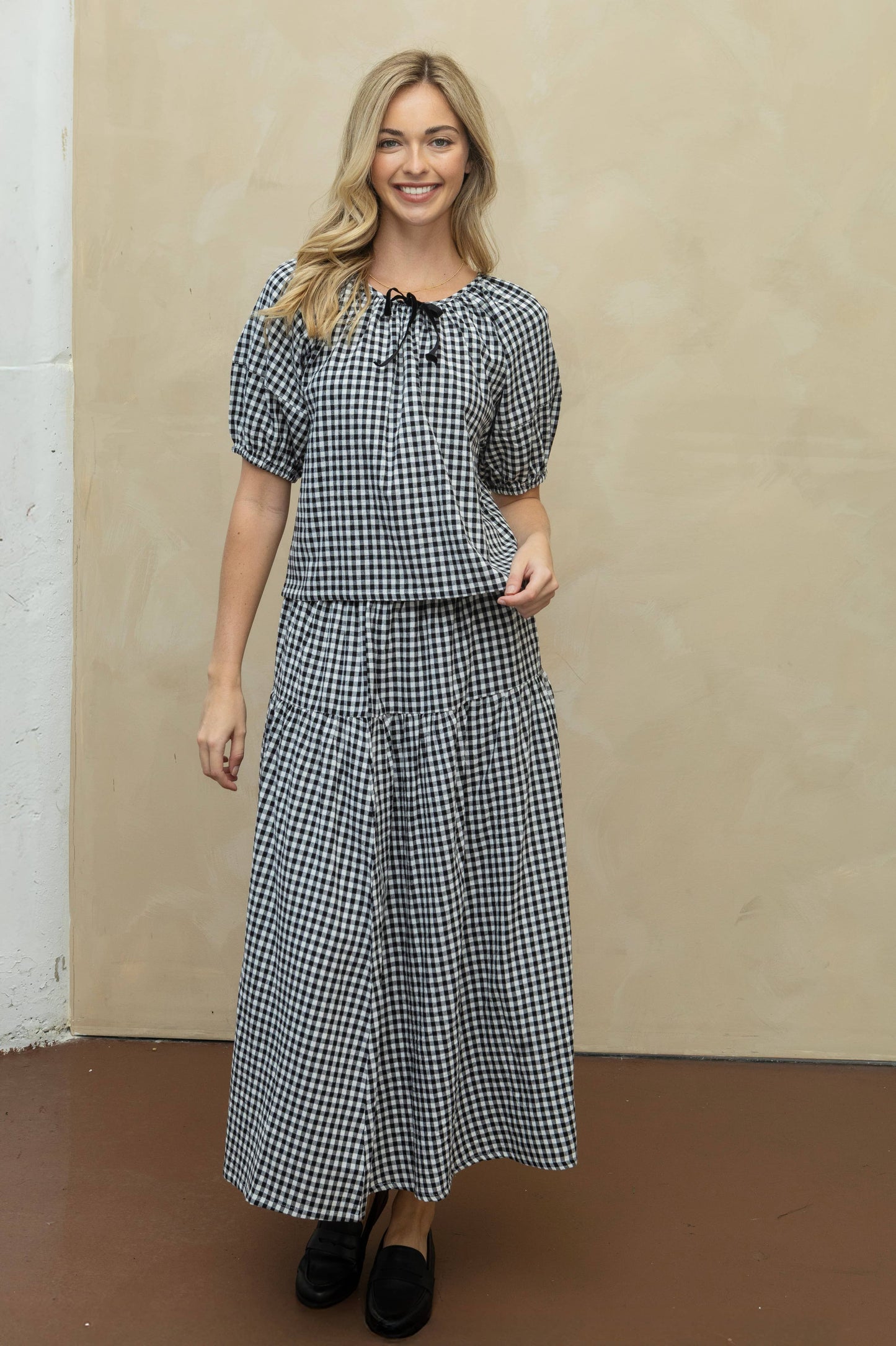 Gingham Puff Sleeve Top