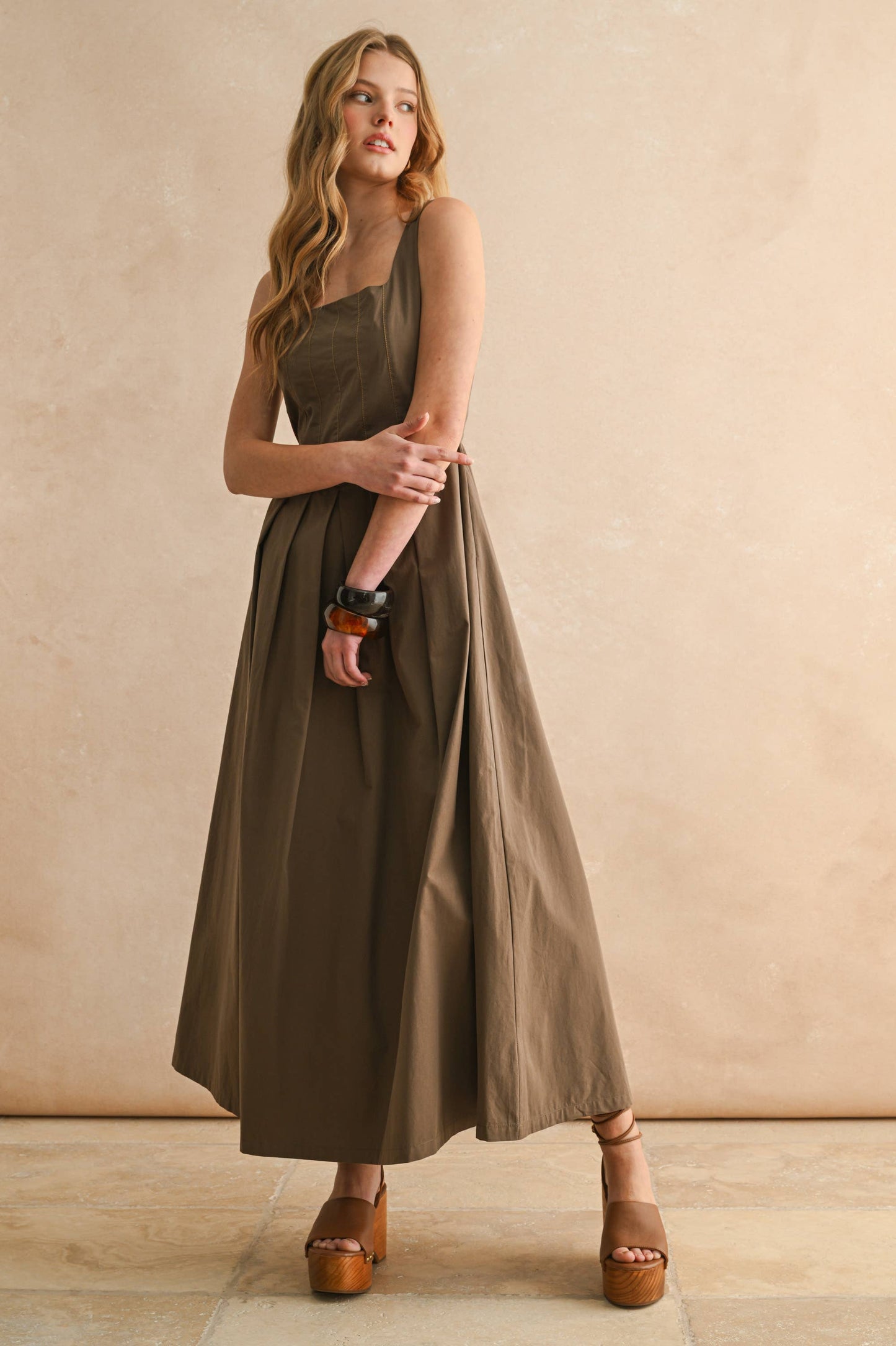 Stitch Front Pleated Dress
