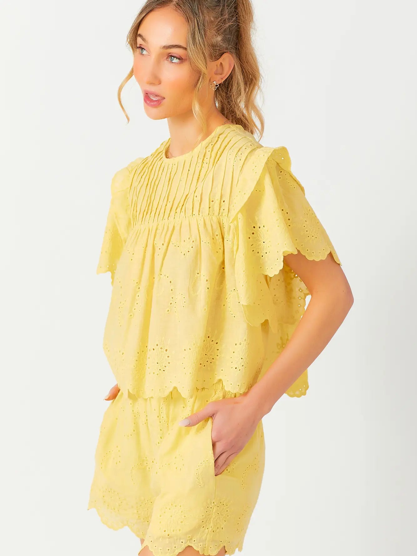 Flutter Sleeve Eyelet Top