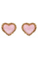 Heart-shaped earrings with pink centers and gold borders on a white background