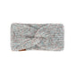 Knitted headband with a twisted design on a white background