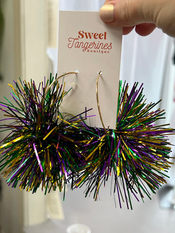 Mardi Gras Pom Earring