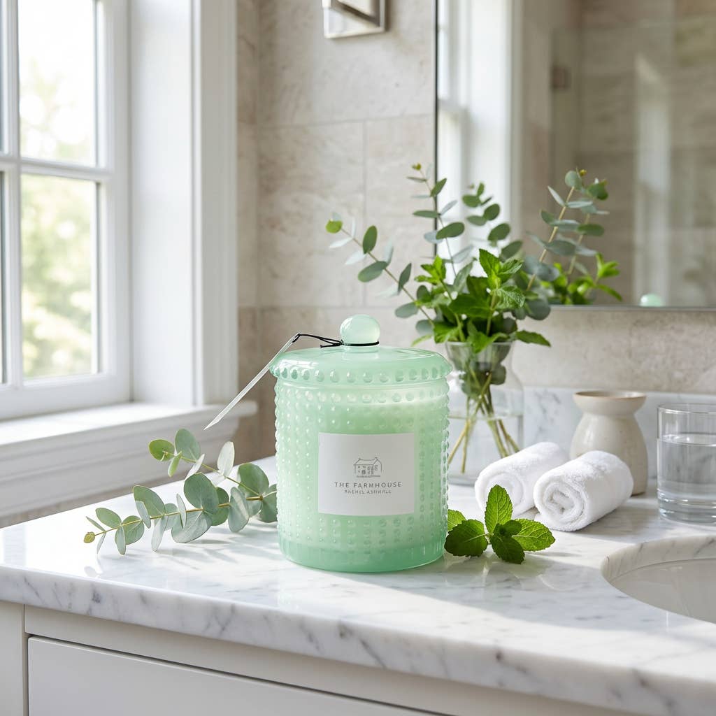 Green Hobnail Candle – Eucalyptus Mint