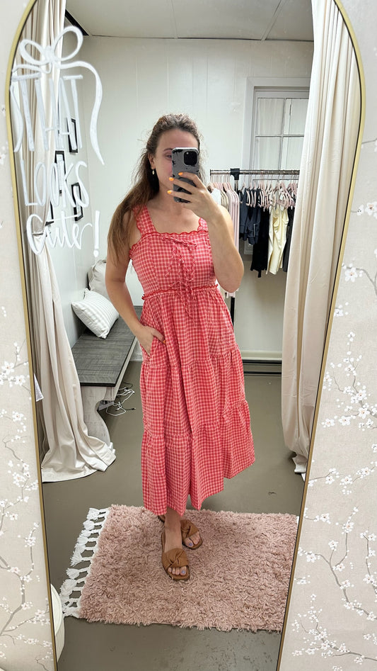 Gingham Tiered Midi Dress