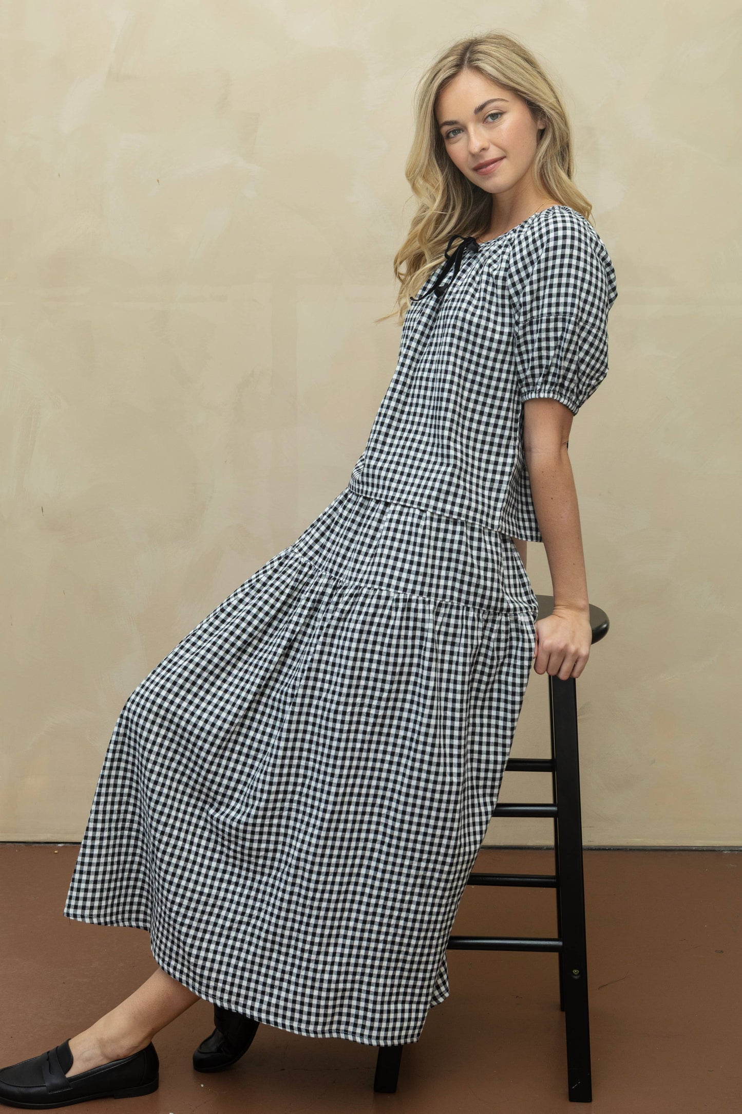 Gingham Puff Sleeve Top