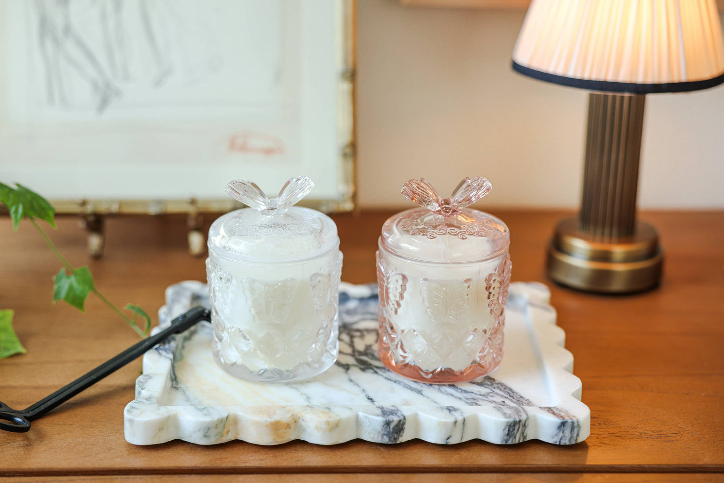 Glass Candle w Butterfly Lid Vanilla