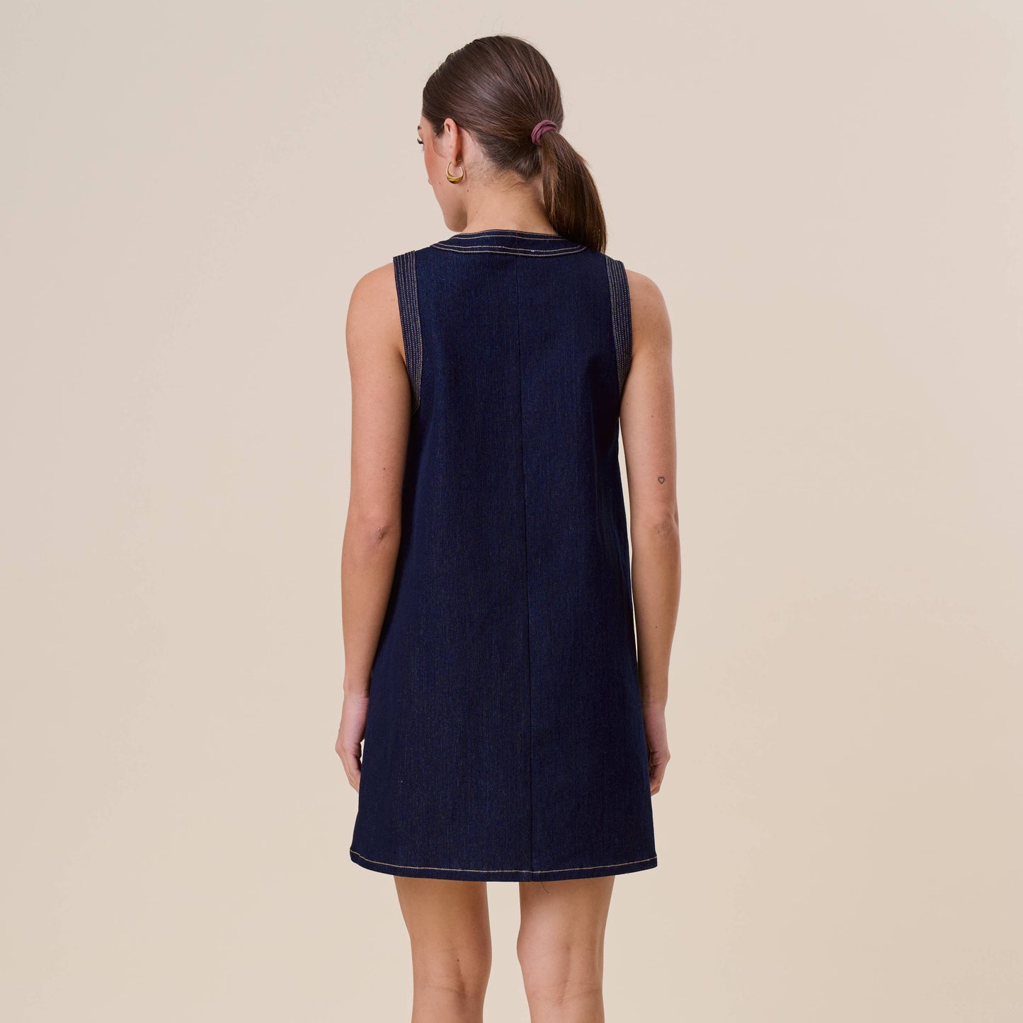 Button stretch denim mini dress