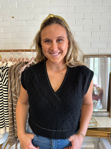 Checkered Crop Sweater Vest