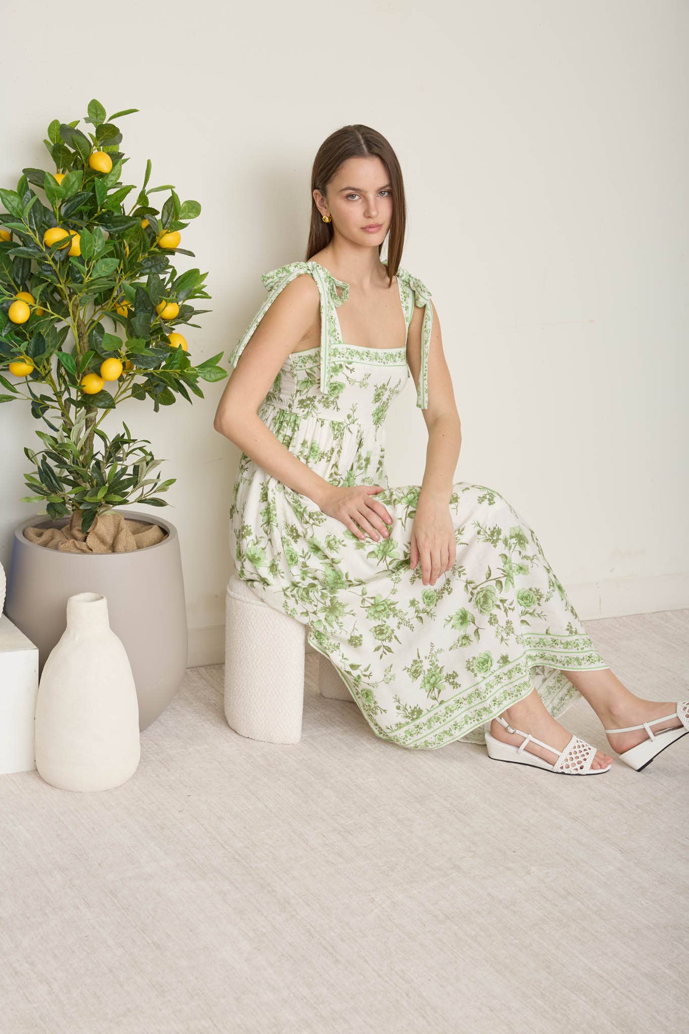 Green Floral Midi Dress