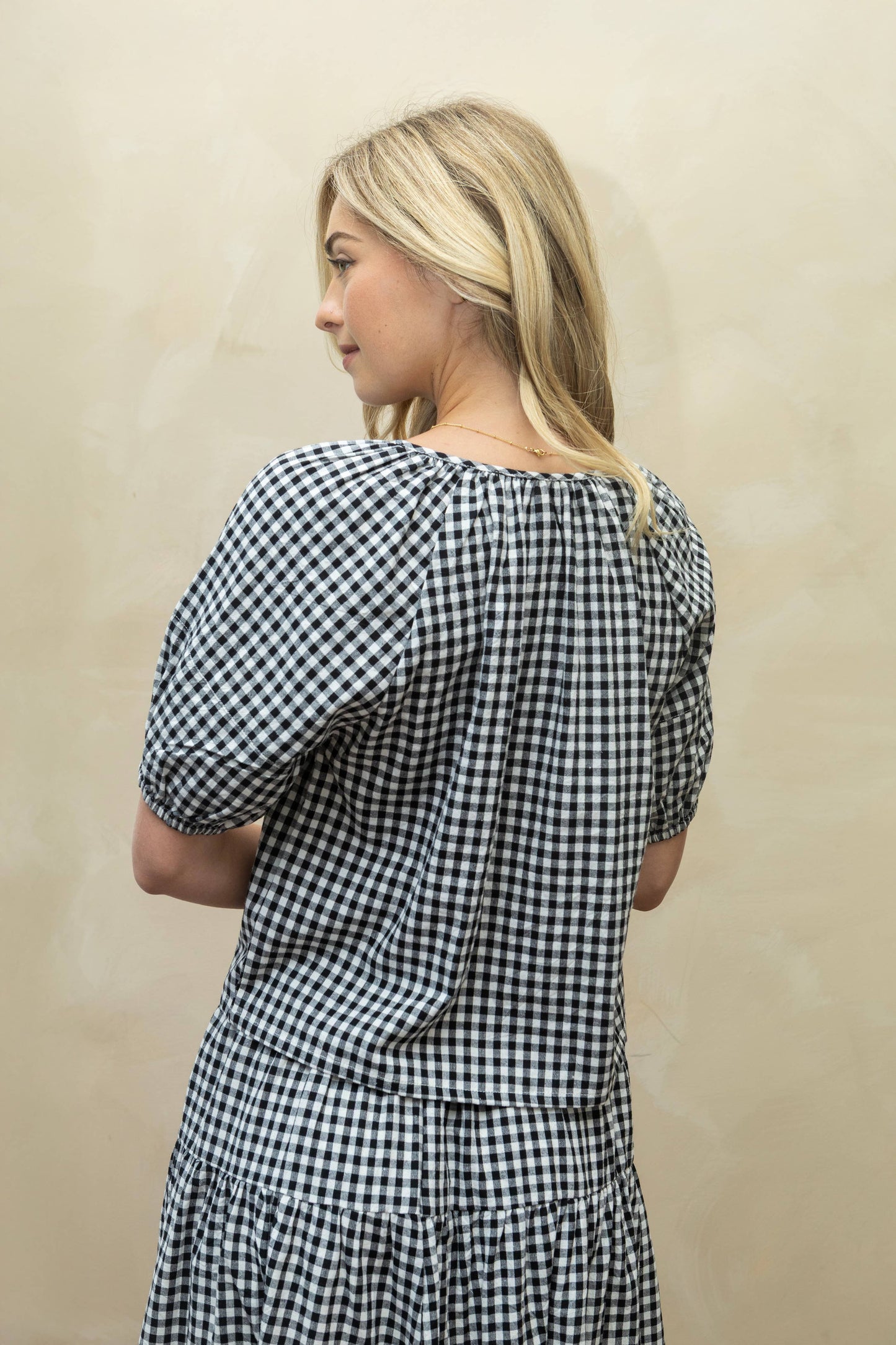 Gingham Puff Sleeve Top