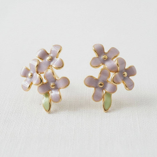 Vintage Purple Flower Stud Earrings
