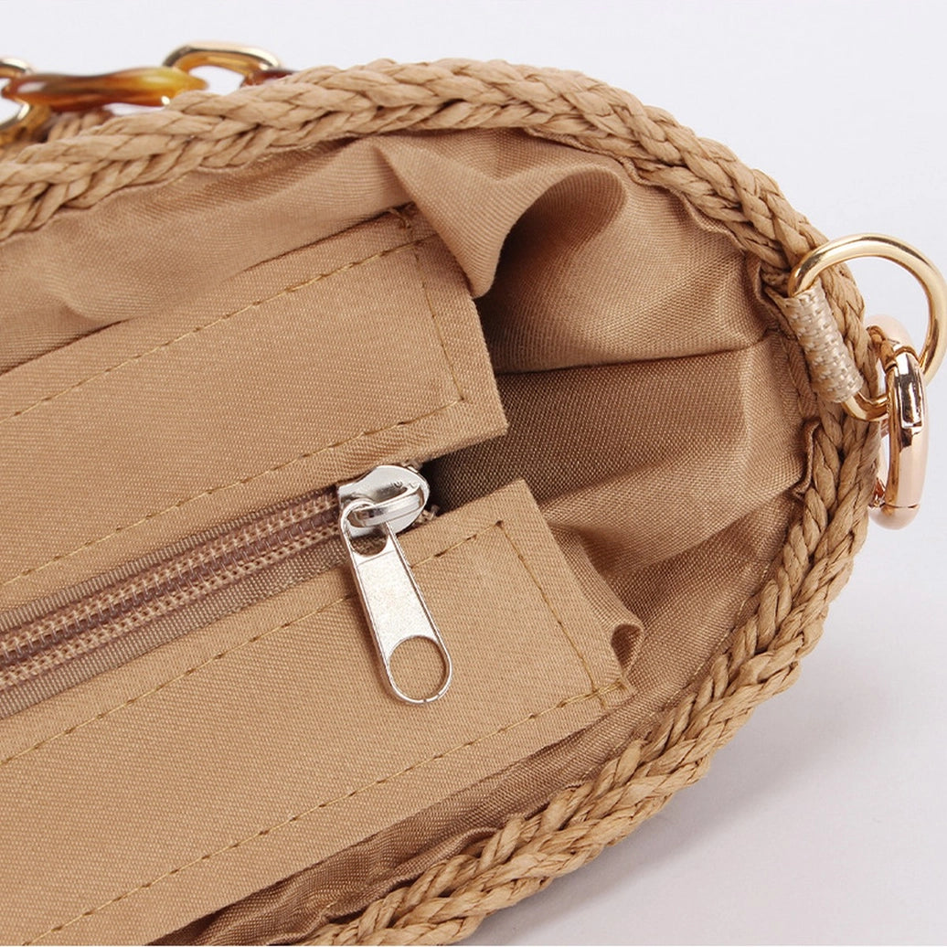 Straw Bag with Tortoise Chain