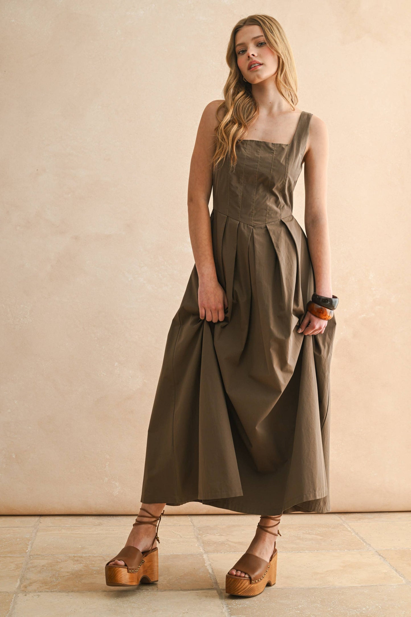 Stitch Front Pleated Dress