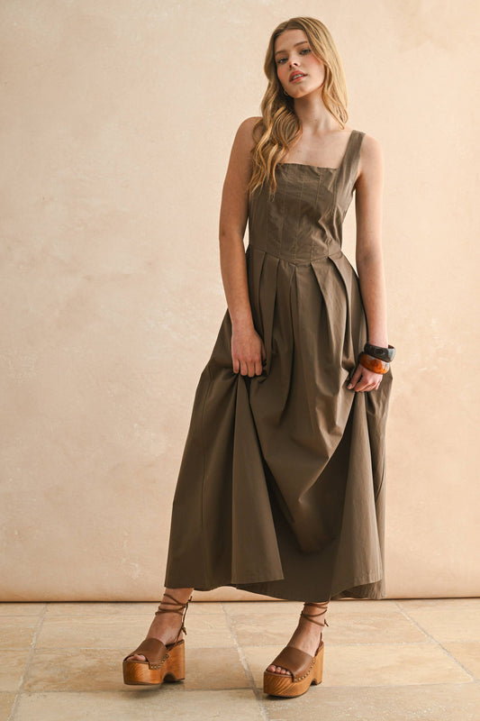 Stitch Front Pleated Dress
