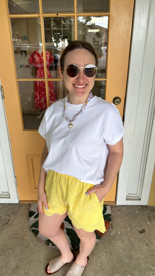 Yellow Eyelet Shorts