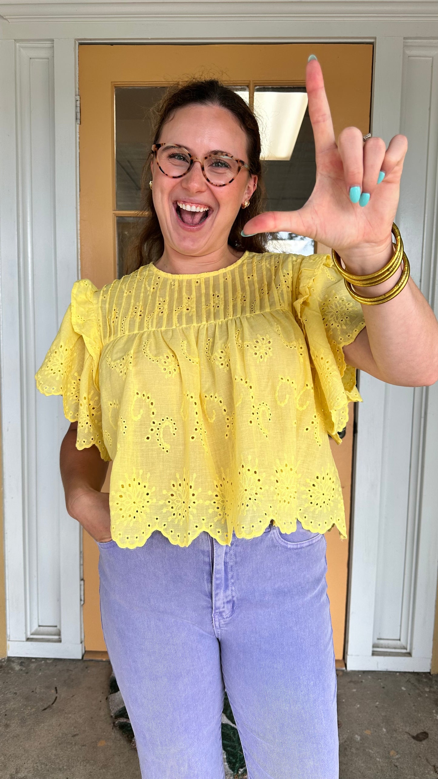Flutter Sleeve Eyelet Top