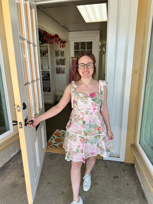 Eyelet Tiered Mini Dress