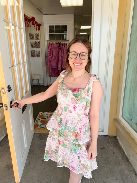 Eyelet Tiered Mini Dress