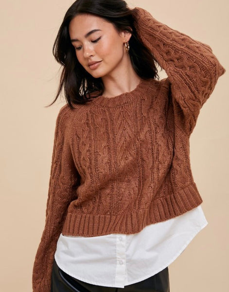 Twofer Cable Knit Sweater