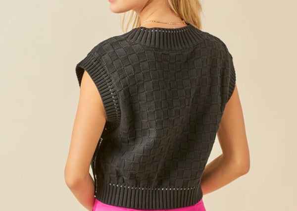 Checkered Crop Sweater Vest