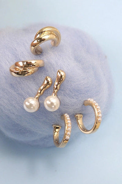 Round Pearl Huggie Trio