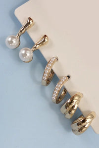 Round Pearl Huggie Trio