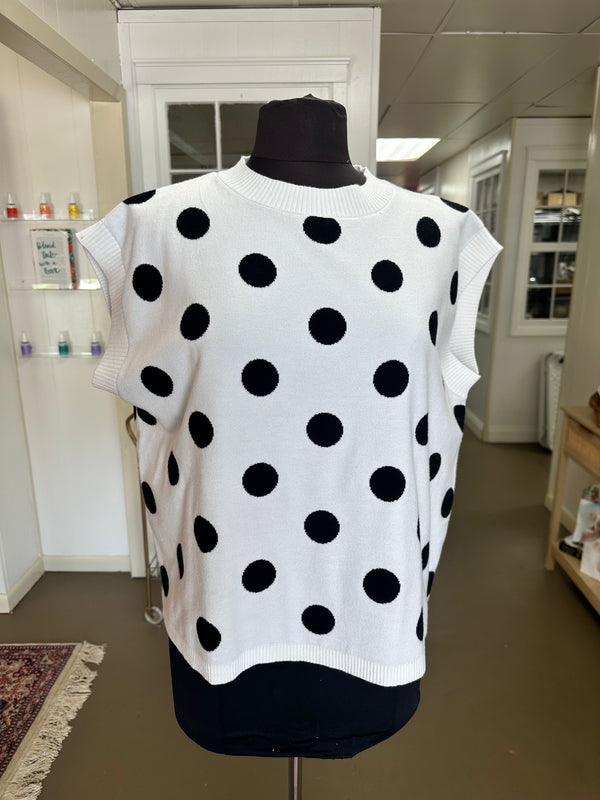 Polka Dot Sleeveless Knit Sweater Top