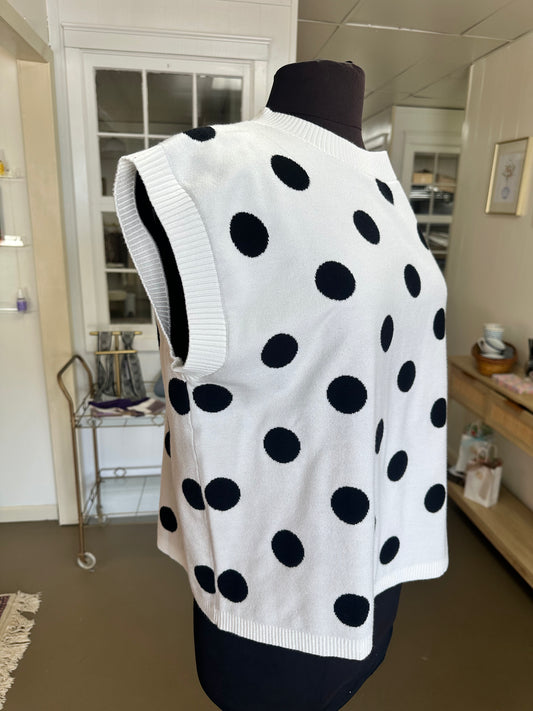 Polka Dot Sleeveless Knit Sweater Top