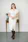 white denim dress with buttons and pockets