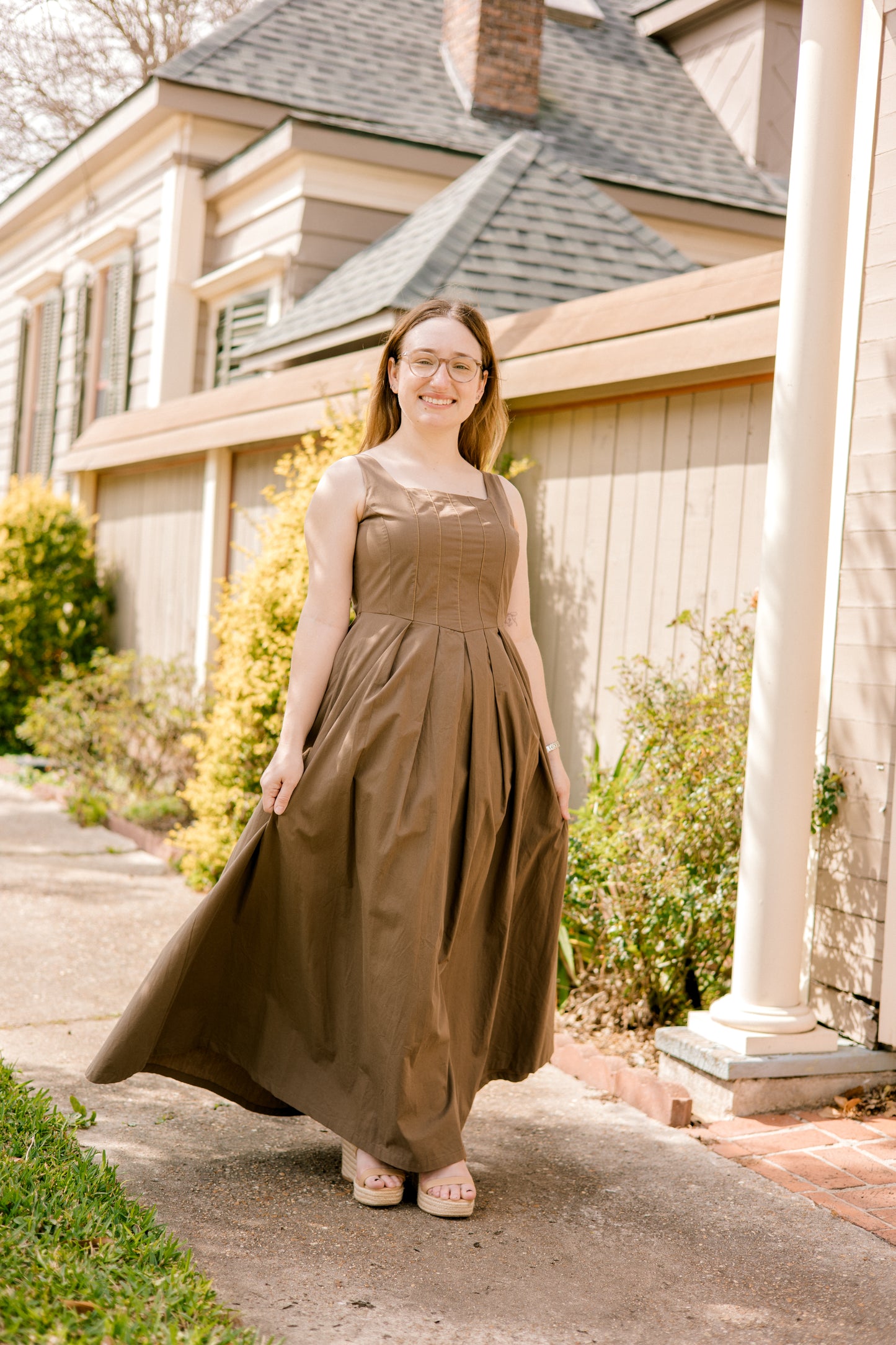 Stitch Front Pleated Dress