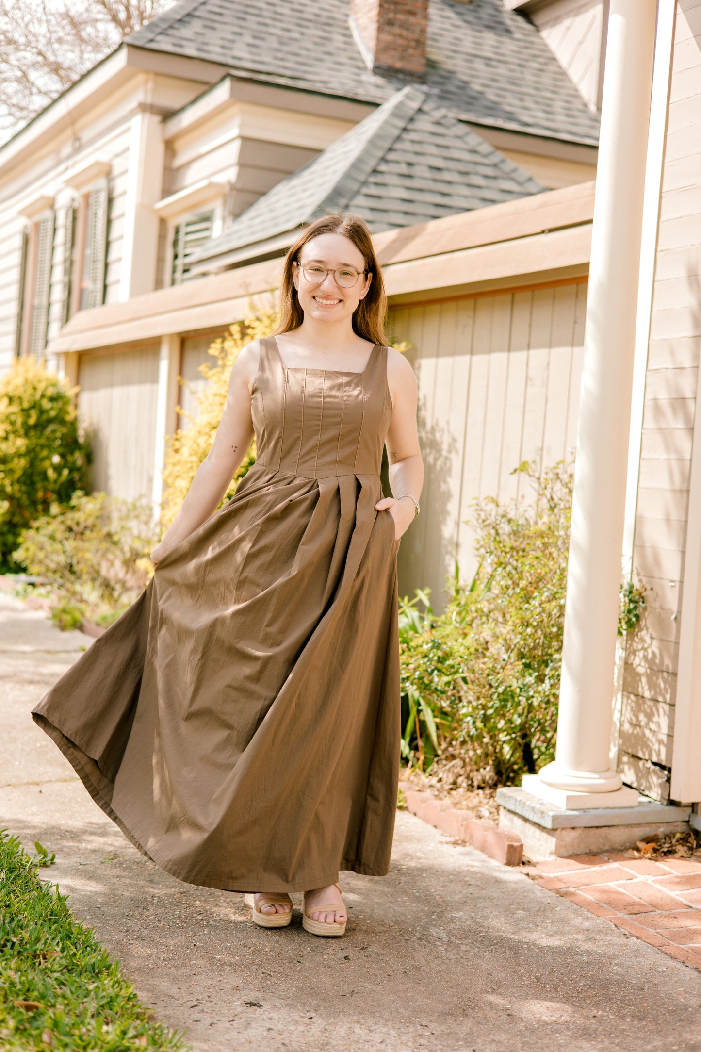 Stitch Front Pleated Dress