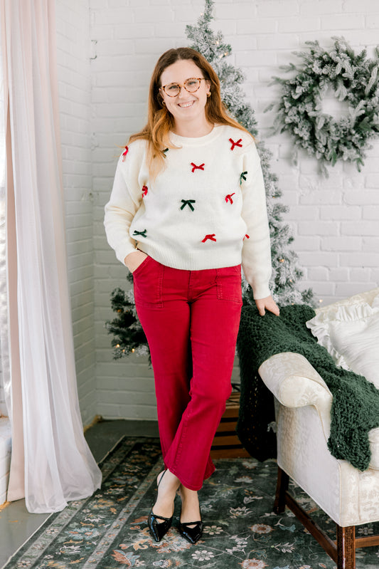 Wine Ankle Crop Jeans